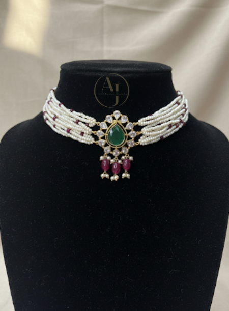 Red Green Pendant pearl Choker
