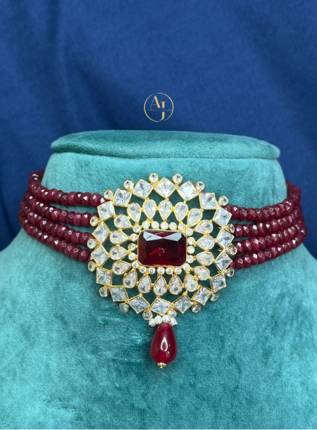 Maroon Choker with Big Pendant