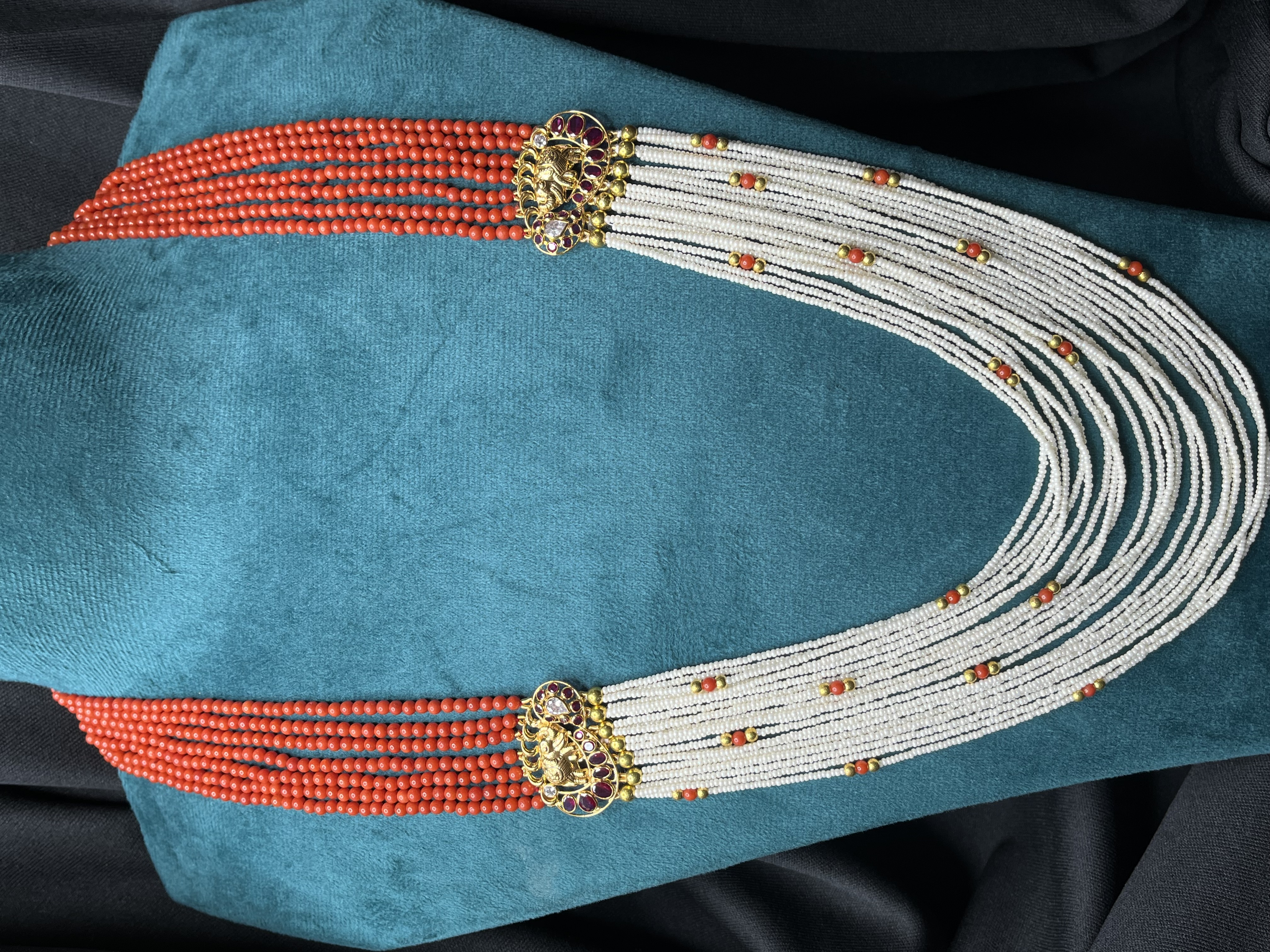 Coral & White long Mala