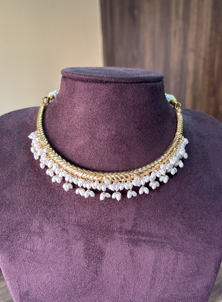 Rice pearl kante necklace