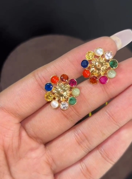 Colourful flower stud earrings