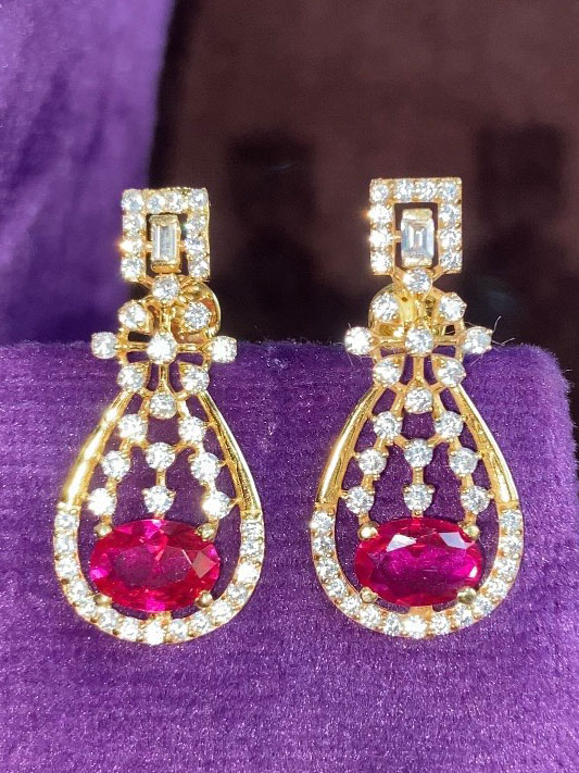 14KT Swarovski Ruby Earring | Atharv Jewels