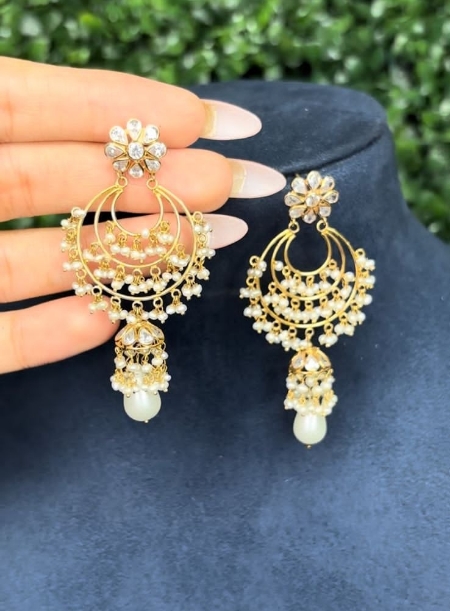 White pearl chand bali earring