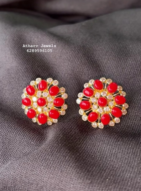 Orange flower stud earrings