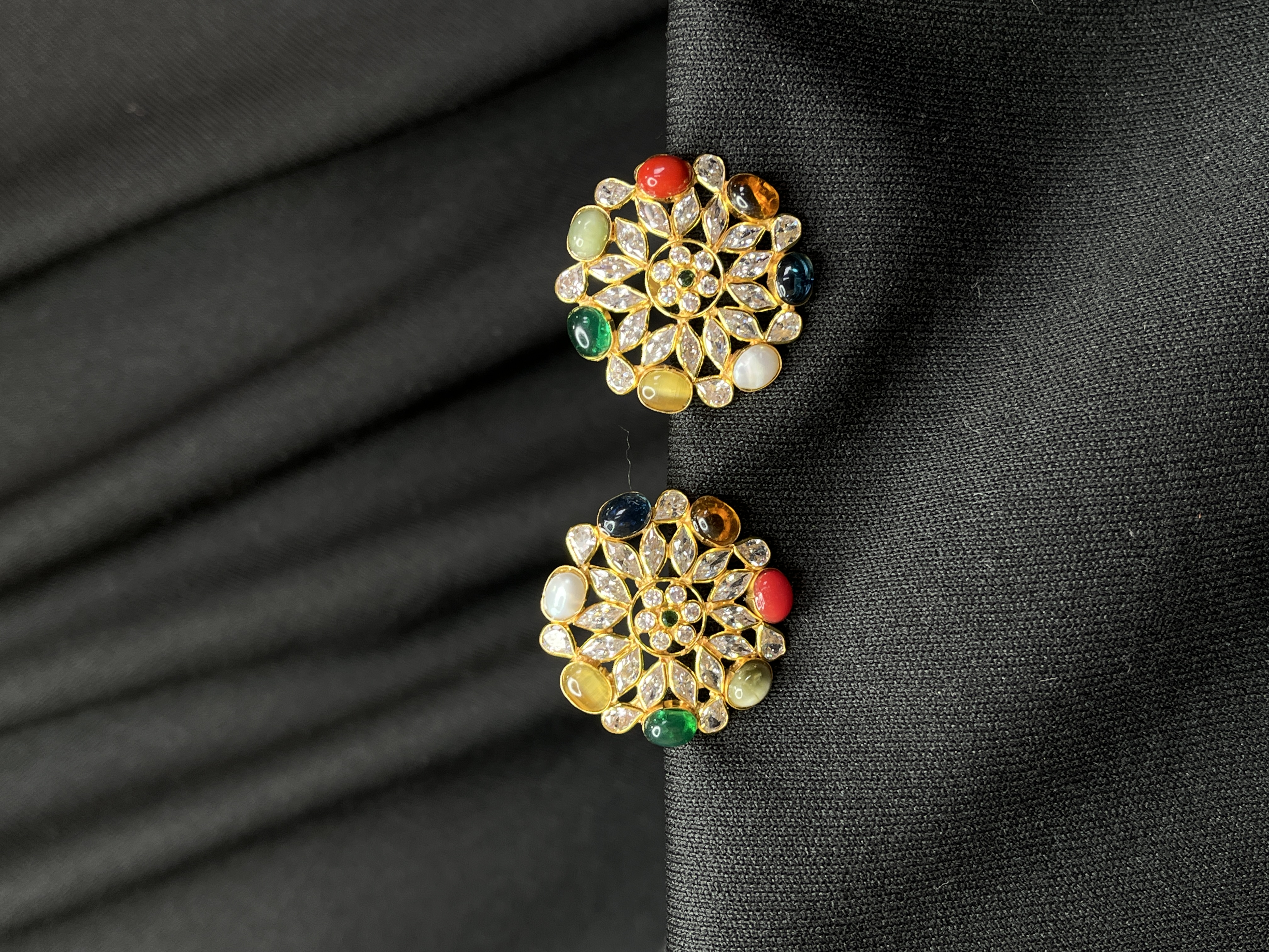 Big Navaratan Stud Earrings