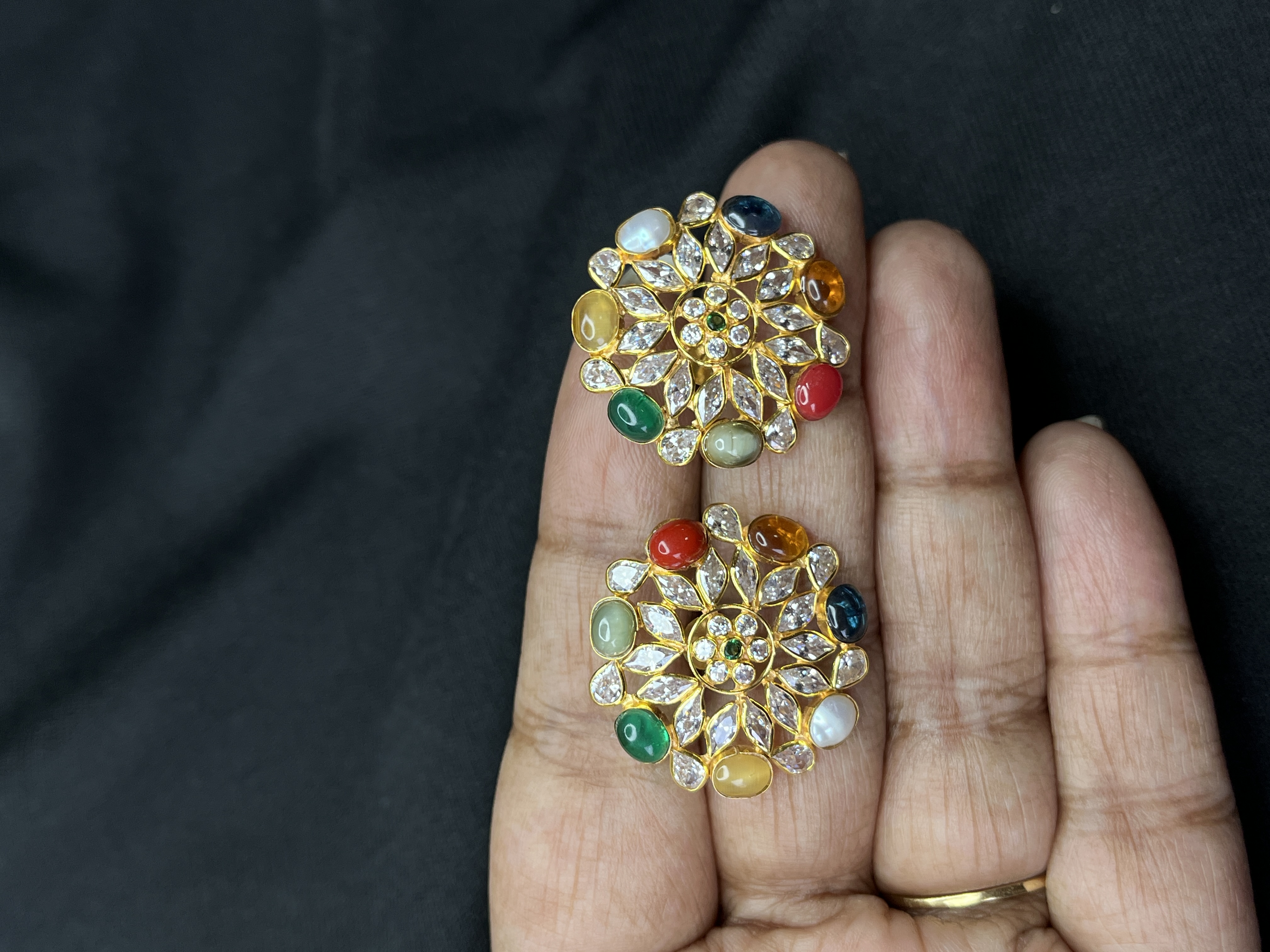 Big Navaratan Stud Earrings