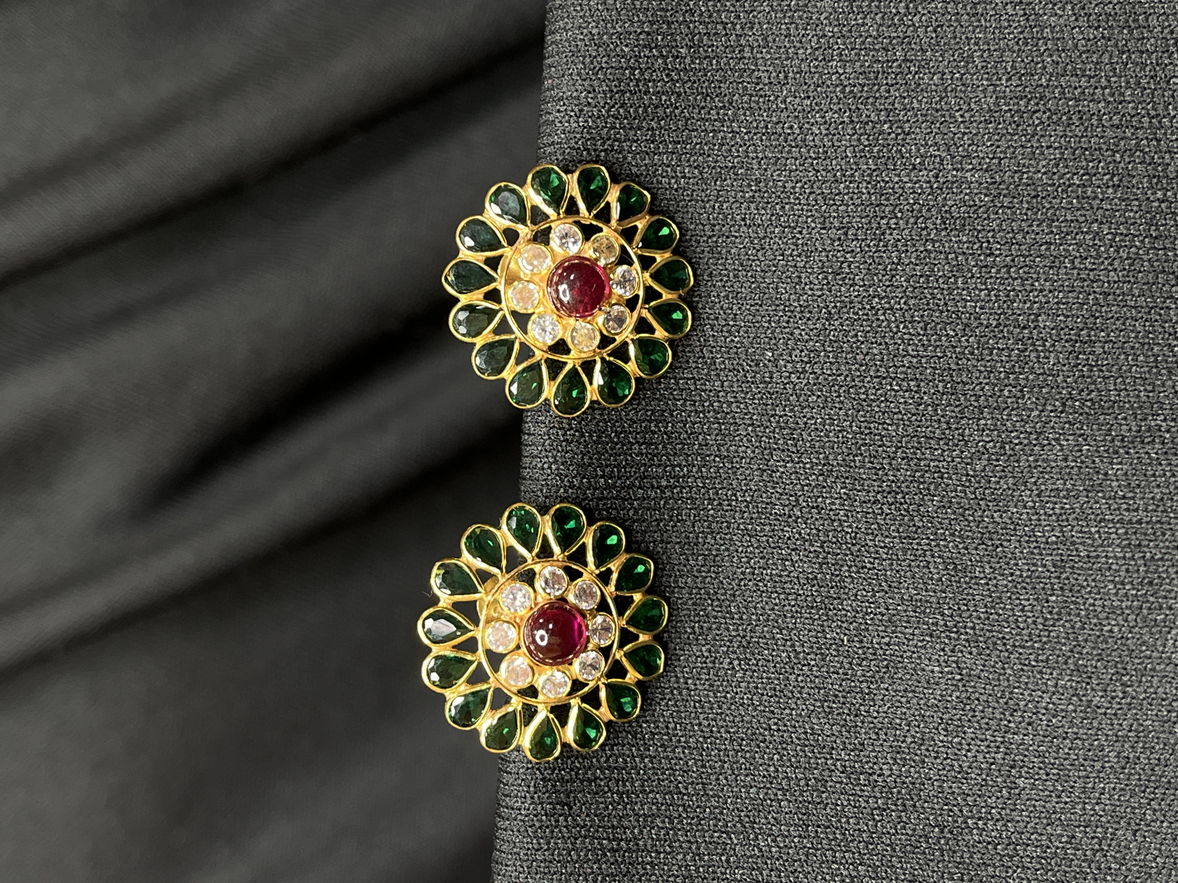 Green White Red flower studs