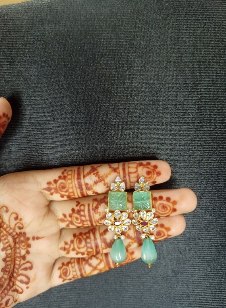 Green earrings with green pearl