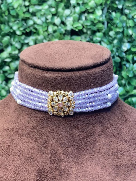 14kt lilac beads choker with polki | Atharv Jewels