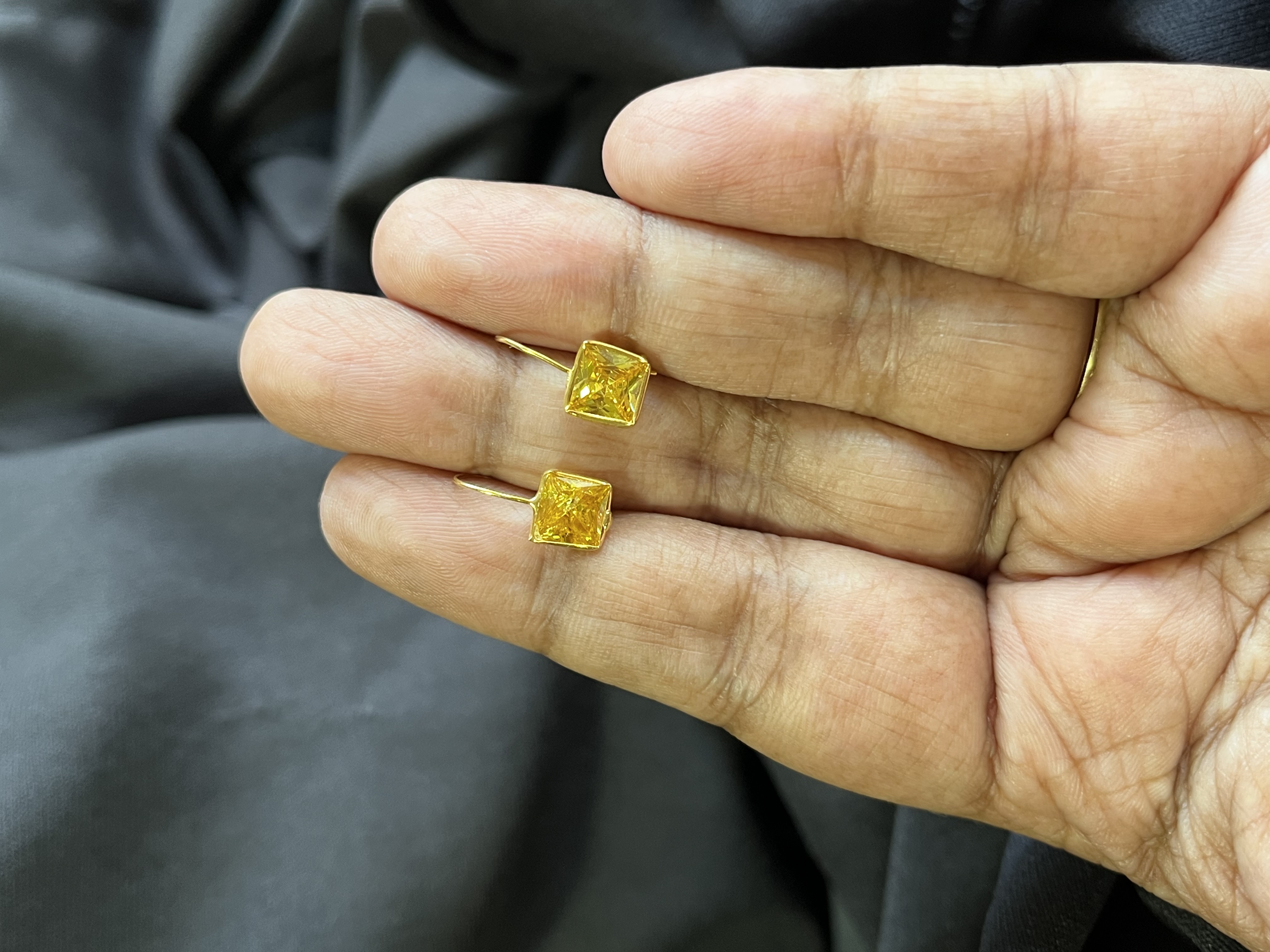 Yellow square pin earrings
