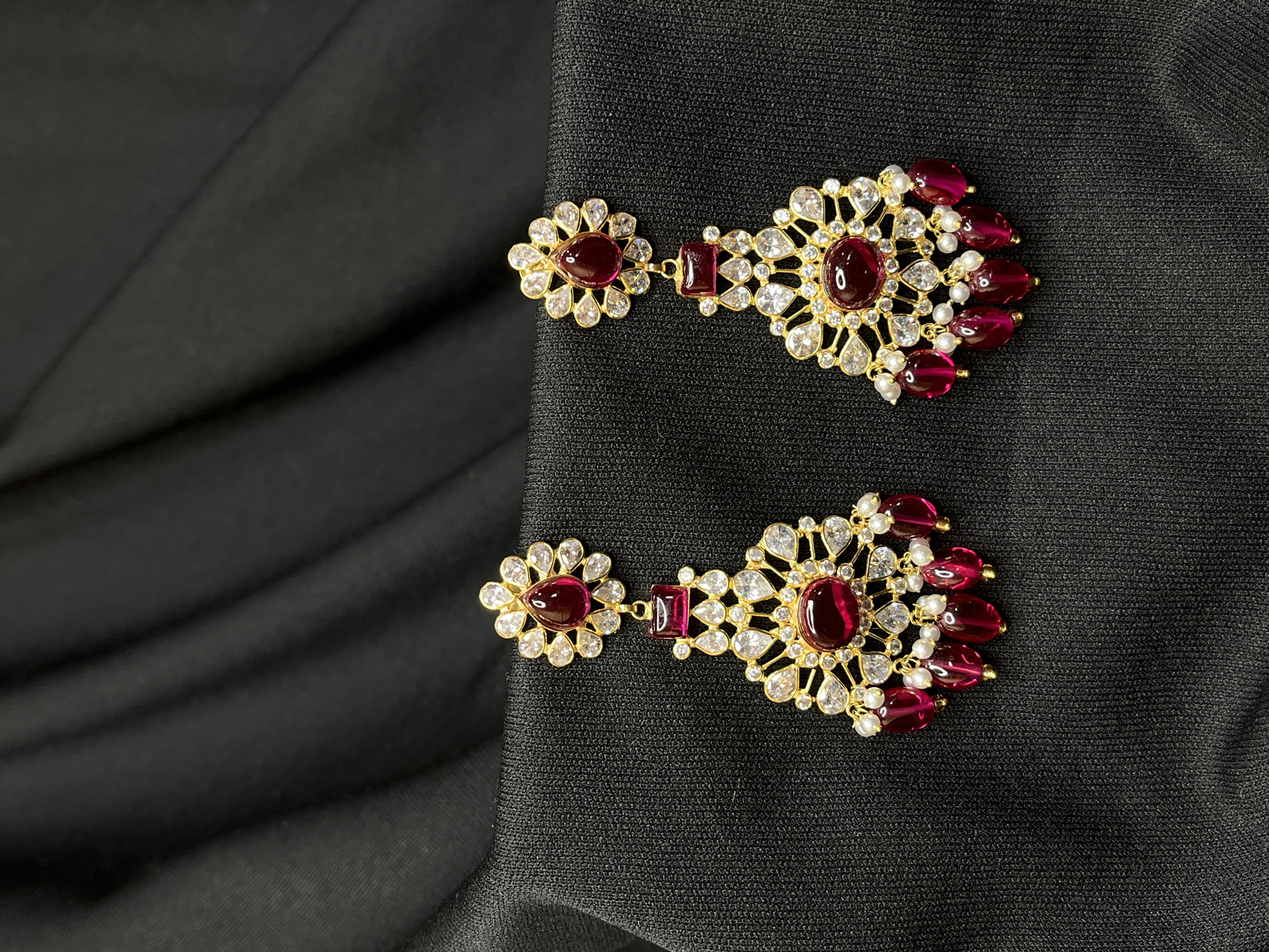 Ruby Red and White Big chandelier earrings