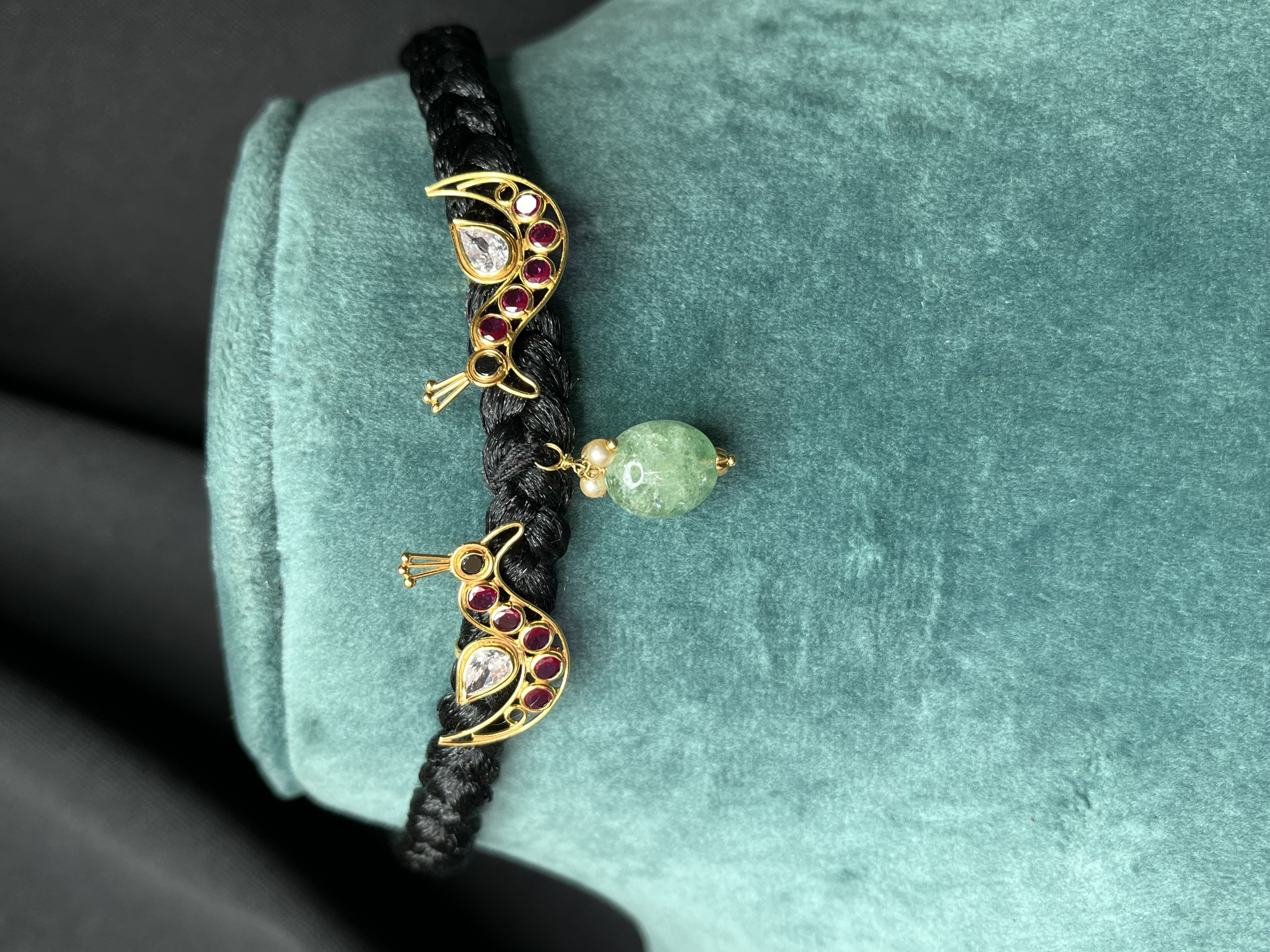 Peacock black thread choker