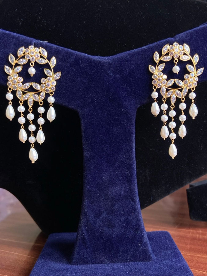 14kt Rice pearl Earring with polki | Atharv Jewels