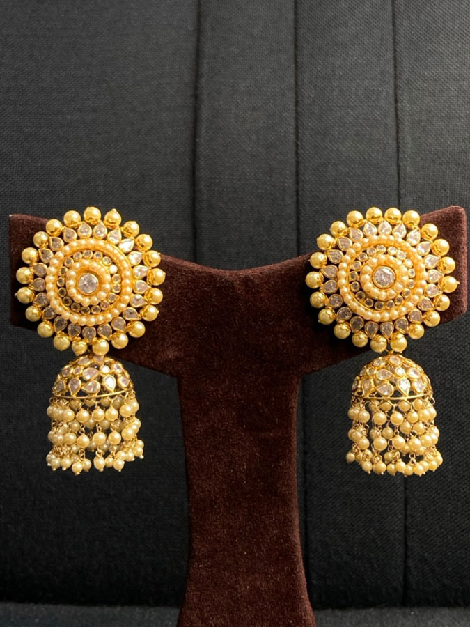 14kt cream pearls jhumka with polki | Atharv Jewels